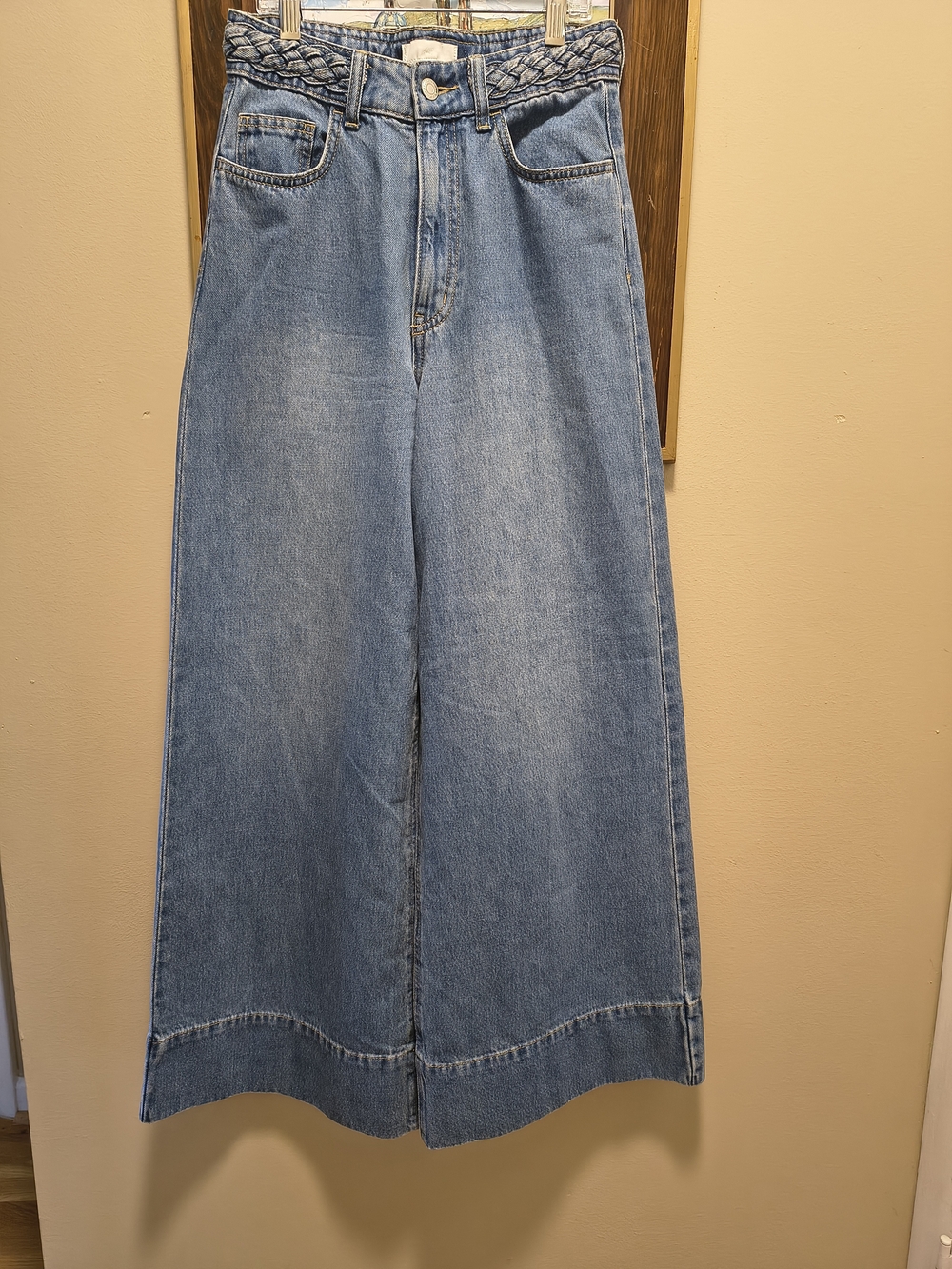 H&M Light Blue Braided-Waist Wide Leg Jeans